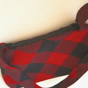 Wool Buffalo Plaid Check Red Black Curvy Shoulder Bag Romantic Hand Made OOAK